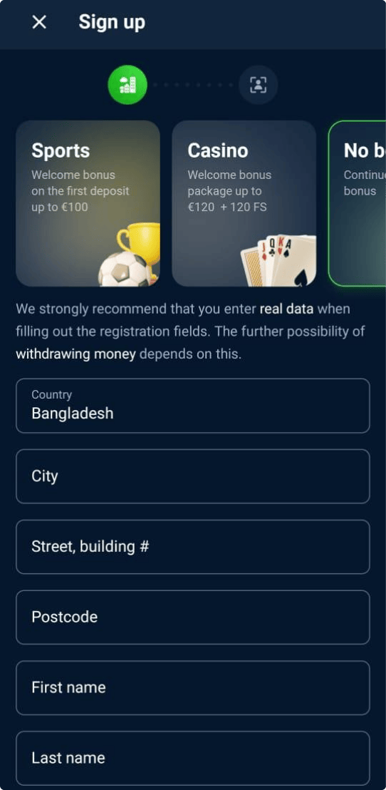 20BET Registration steps