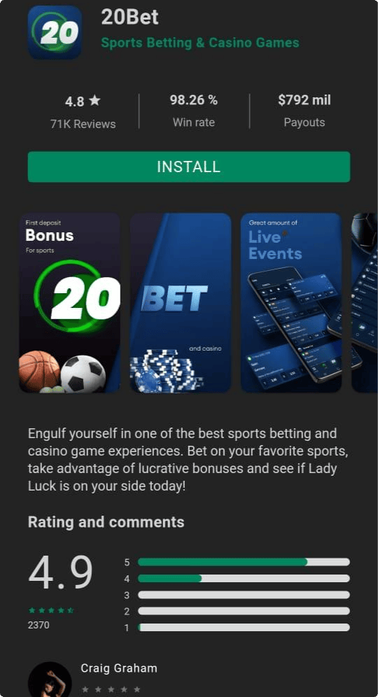 20bet মোবাইল ক্যাসিনো অ্যাপ